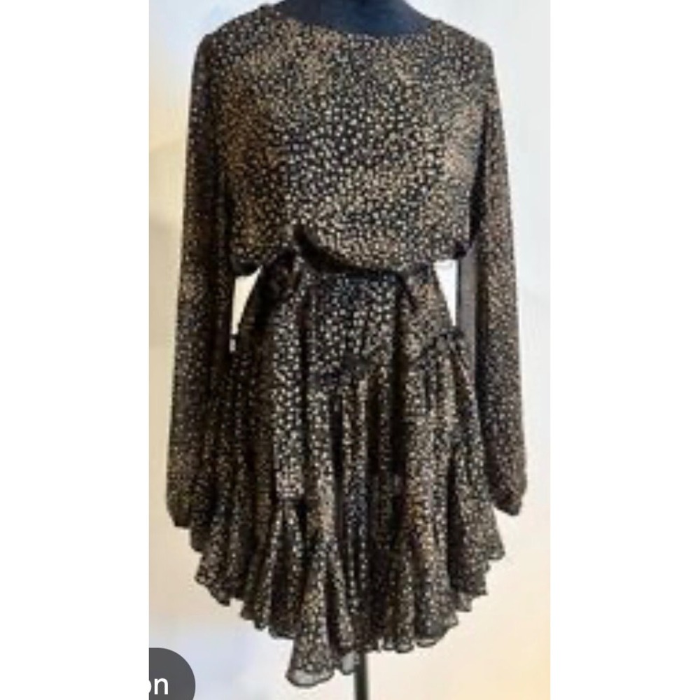 Flawless Brown Black Animal Print Ruffle Mini Dress Long Sleeve Size L TD9760MA